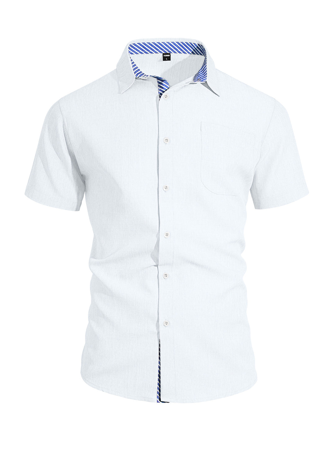Herren nan Business-Casual Kurzarmhemd mit gestreiftem Kragenfutter und Brusttasche R&B