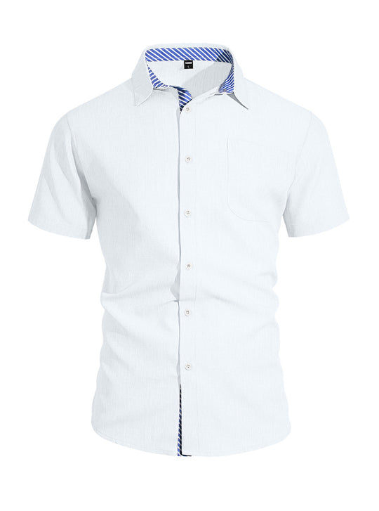 Herren nan Business-Casual Kurzarmhemd mit gestreiftem Kragenfutter und Brusttasche R&B