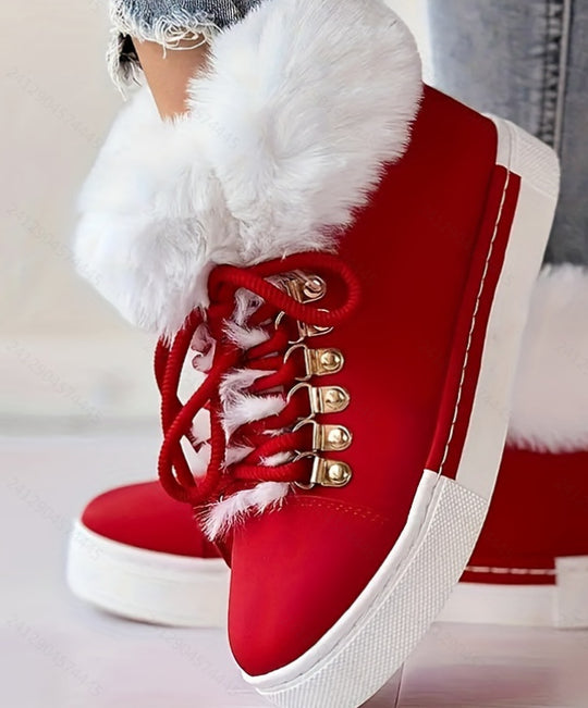 Damen Sportliche High-Top Sneaker mit flauschigem Kunstfellkragen R&B
