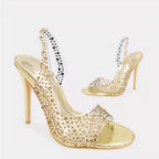 Damen Glamouröse High Heel Sandalen mit funkelndem Strassbesatz R&B