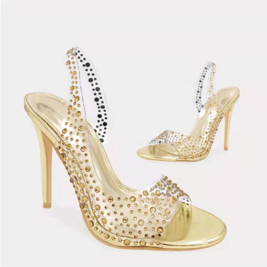 Damen Glamouröse High Heel Sandalen mit funkelndem Strassbesatz R&B