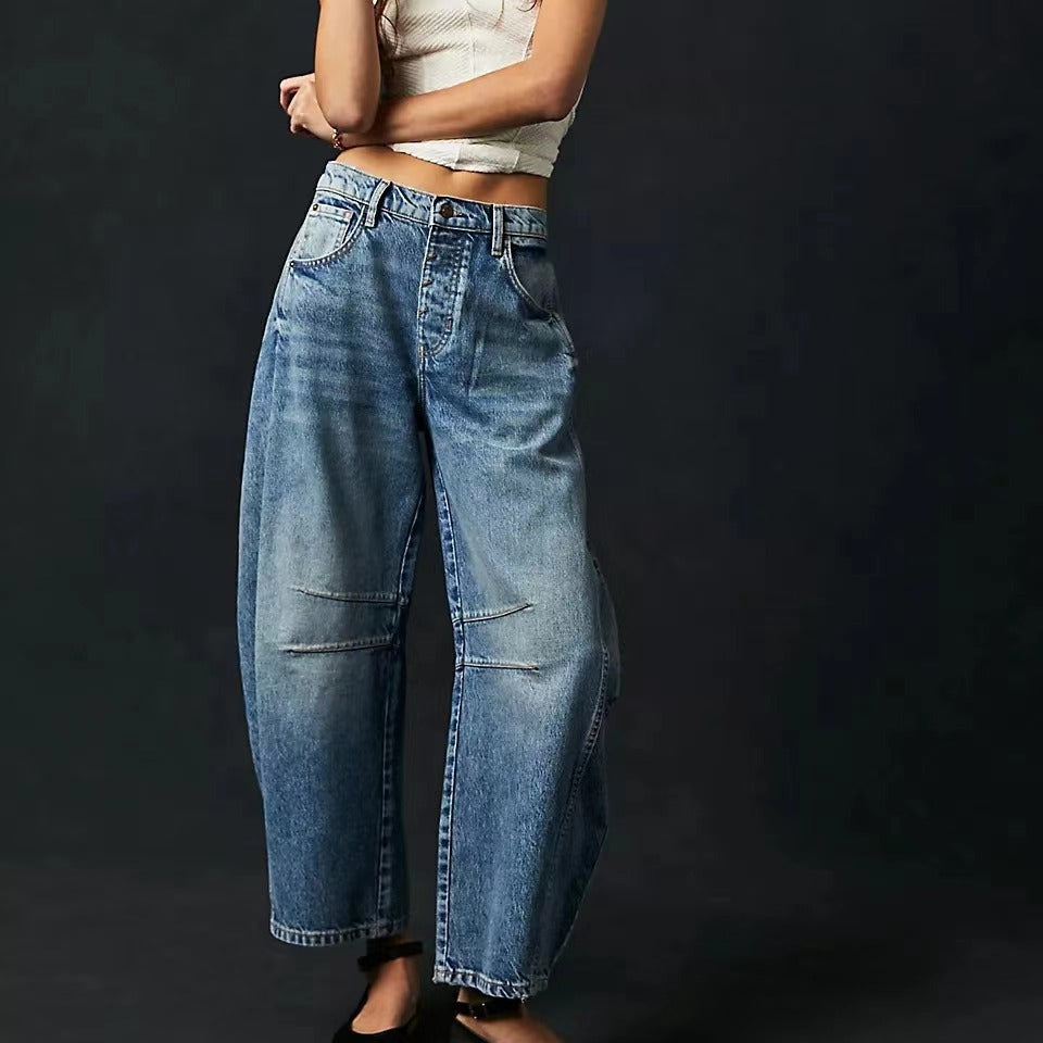 Damen Oversized Jeans im lässigen Schnitt mit modischen Details R&B