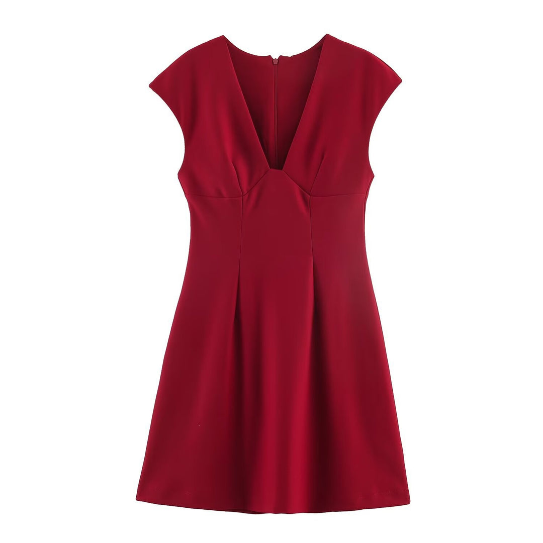 Damen elegantes Kurzkleid mit V-Ausschnitt und A-Linien-Schnitt R&B