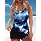 Damen Tankini-Set mit modischem Wasserfarben-Muster und integrierten Shorts R&B