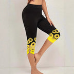 Damen Capri-Leggings mit einzigartigem Sonnenblumen-Design und hohem Bund R&B