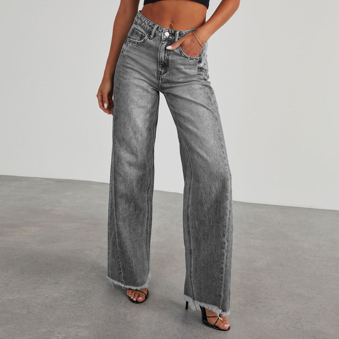 Damen Weitgeschnittene Jeans mit fransigen Säumen R&B