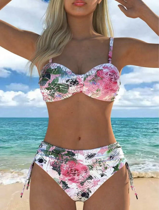 Damen Bikini-Set mit geschmeidigem Oberteil und hoch taillierter Hose R&B