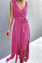 Damen Wickelkleid mit eleganter Schärpe und hohem Schlitz R&B