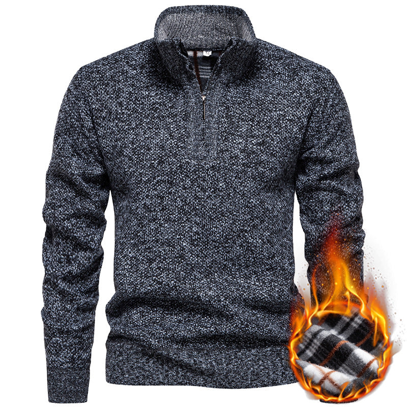 Herren Strickpullover mit halbem Reißverschluss und modischem Strukturdesign R&B