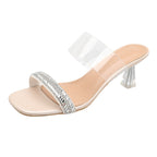 Damen transparente Sandalen mit glitzerndem Riemen und stylish transparentem Absatz