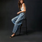 Damen Weite High-Waist Jeans im Vintage-Look mit ausgefallenem Waschverfahren R&B