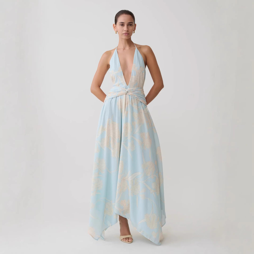 Damen Elegantes Wickelkleid mit tiefem V-Ausschnitt und floralem Design R&B