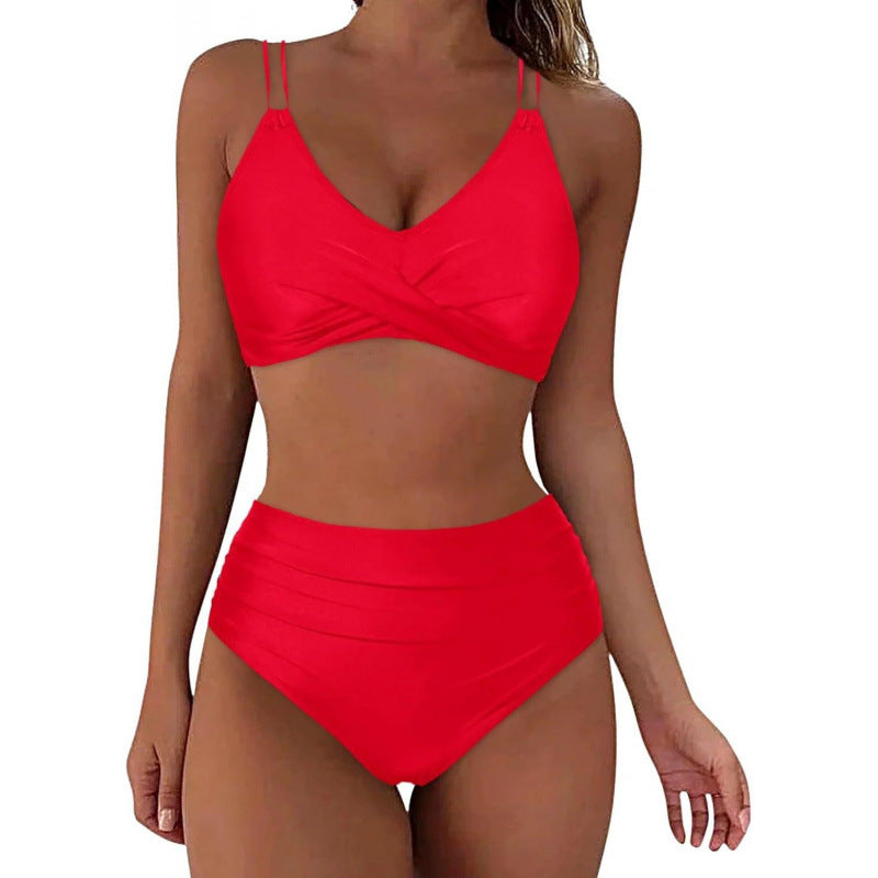 Damen High-Waist Bikini mit elegantem Wickeldesign und verstellbaren Trägern R&B
