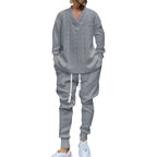 Herren nan gestricktes Lounge-Set mit tiefem V‑Ausschnitt, Kordelzug-Jogginghose und Rippbündchen R&B