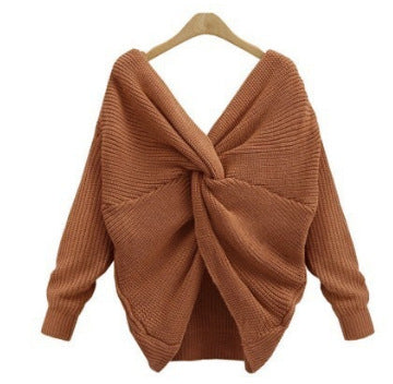 Damen Strickpullover mit einzigartigem Rückendesign und tiefem V-Ausschnitt R&B