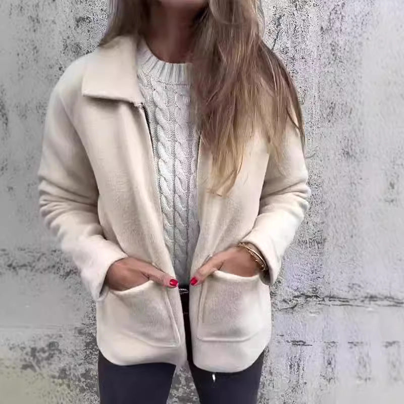 Damen kuschelige Fleecejacke mit kurzen Kragen