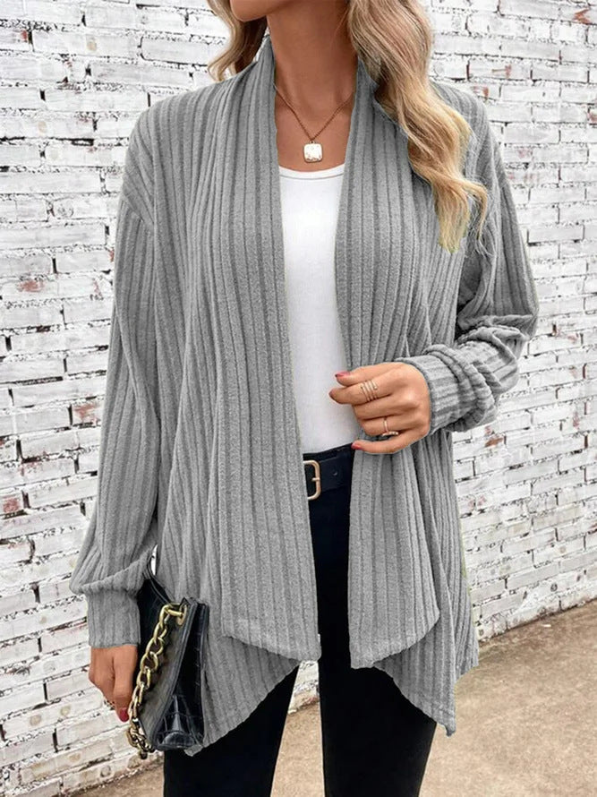 Damen lässiger Strickcardigan mit markantem Rippdesign R&B
