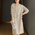 Damen Strick-Hoodie-Kleid mit Kordelzug