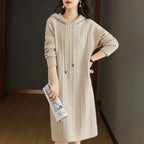 Damen Strick-Hoodie-Kleid mit Kordelzug
