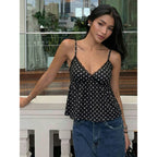 Damen Charmantes Spaghetti-Top mit Polka-Dots und Rüschendetails R&B