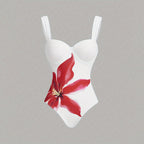 Damen Eleganter Badeanzug mit floralem Design und passendem Rock R&B