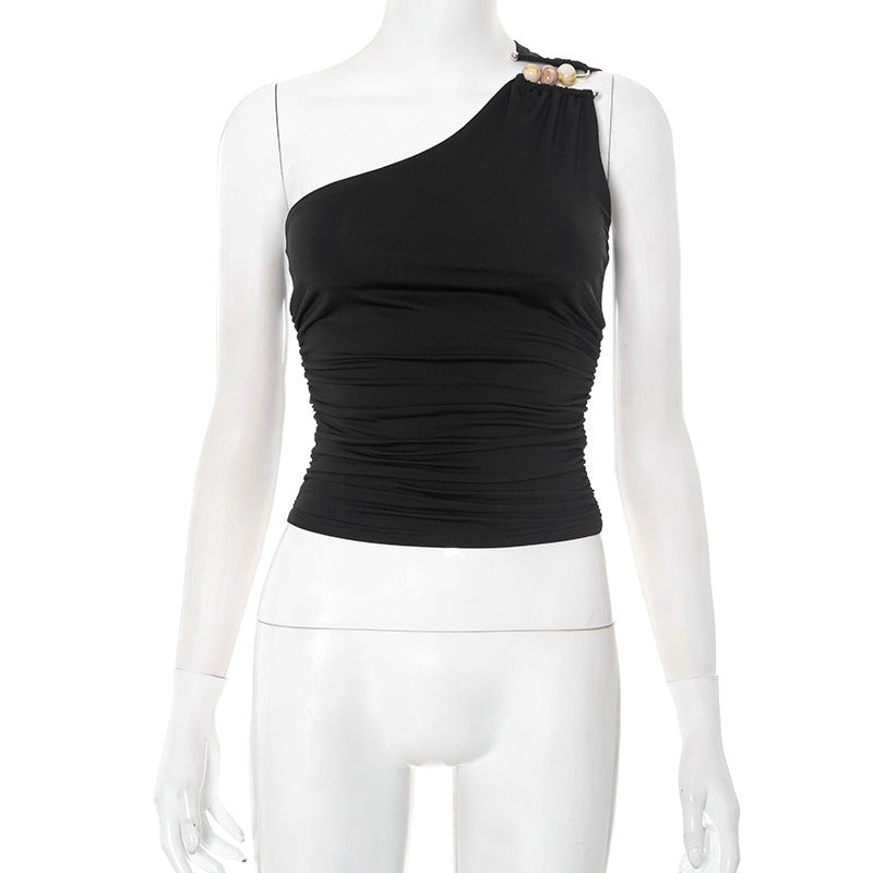 Damen asymmetrisches Trägeroberteil mit dekorativen Knopfdetails und figurformendem Design R&B
