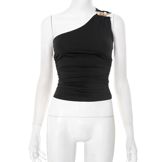 Damen asymmetrisches Trägeroberteil mit dekorativen Knopfdetails und figurformendem Design R&B
