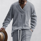 Herren lässiger Strickpullover mit V-Ausschnitt und strukturiertem Design R&B