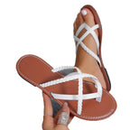 Damen Geflochtene Riemchen-Sandalen mit flacher Sohle R&B