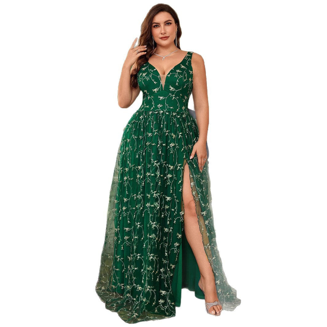 Damen Elegantes Maxikleid mit floralem Spitzenbesatz und hohem Beinschlitz R&B