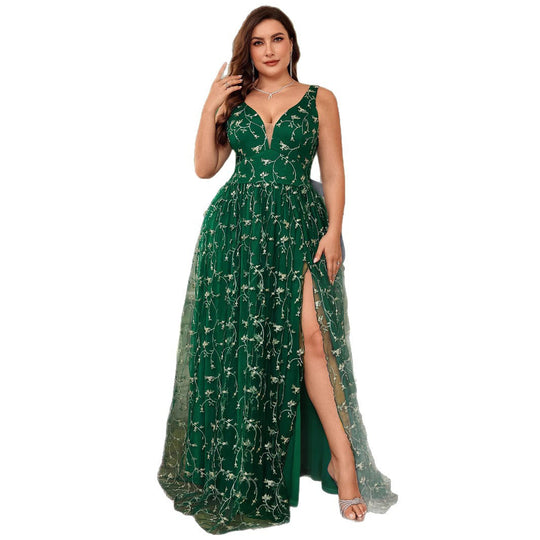 Damen Elegantes Maxikleid mit floralem Spitzenbesatz und hohem Beinschlitz R&B