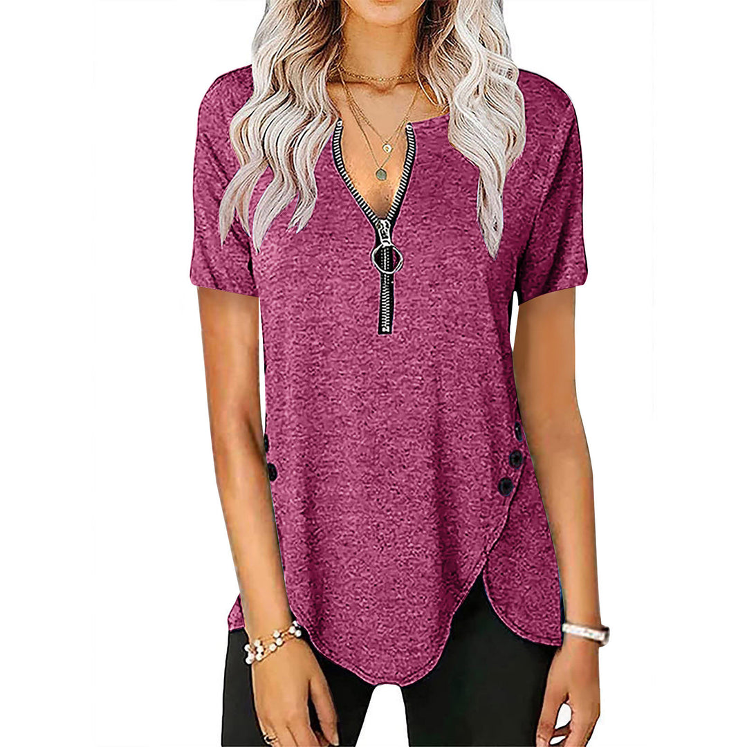 Damen Kurzarmshirt mit asymmetrischem Saum und Reißverschluss R&B