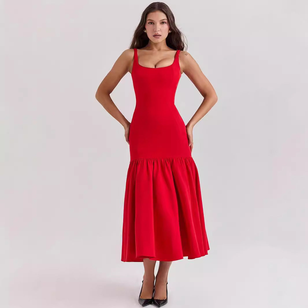 Damen Figurbetontes Kleid mit fließendem Rock und schulterfreien Trägern R&B