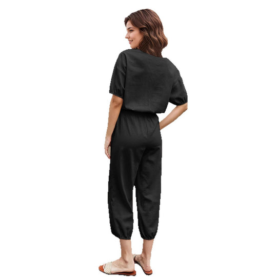 Damen modisches Zweiteiler-Set mit elastischem Bund und stylischen Puffärmel R&B