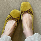 Damen Ballerinas aus weichem Veloursleder mit dekorativem Schleifendetail R&B