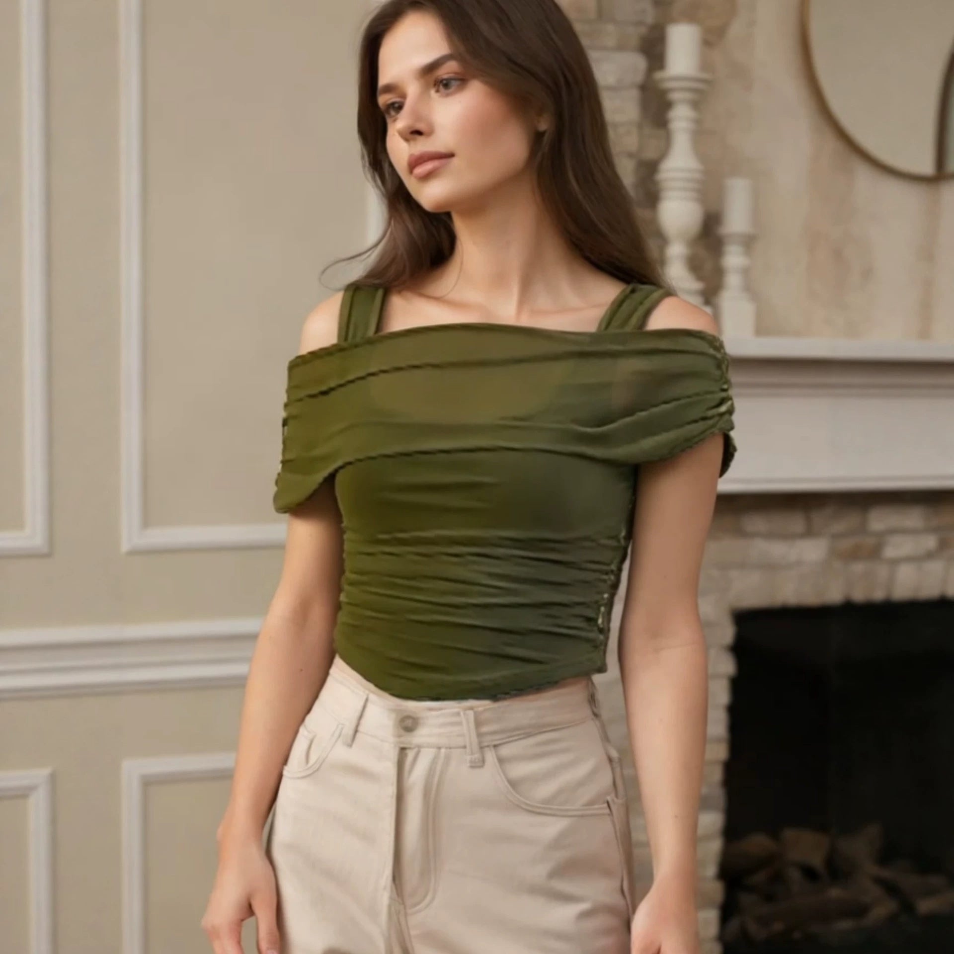 Damen Off-Shoulder Oberteil mit Raffung R&B