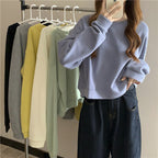 Damen lässiger cropped Pullover aus weichem Baumwollmix mit modischem Rundhalsausschnitt