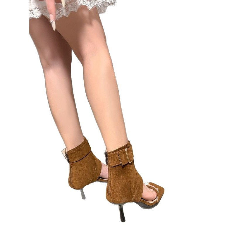 Damen elegante Ankle Boots mit modischem Riemen und hohem Absatz R&B