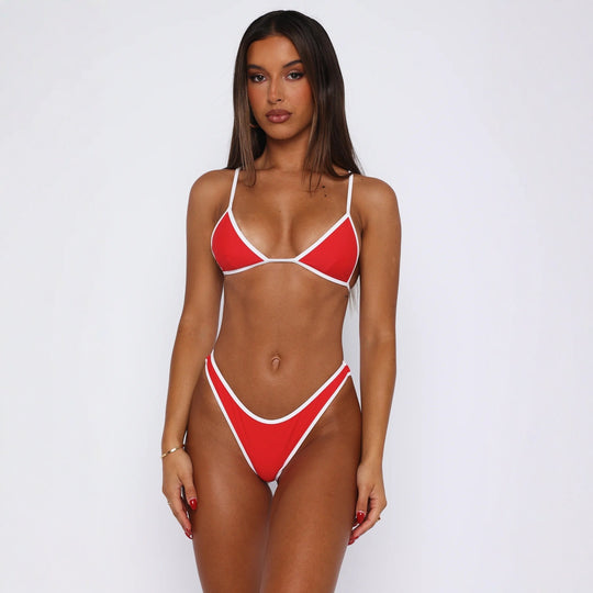 Damen Triangel-Bikini-Set mit kontrastierenden Paspel-Details R&B