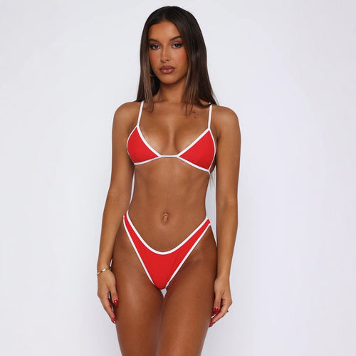 Damen Triangel-Bikini-Set mit kontrastierenden Paspel-Details R&B