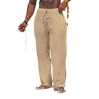 Herren lässige Strandhose aus leichtem Leinenstoff mit elastischem Bund und Kordelzug R&B