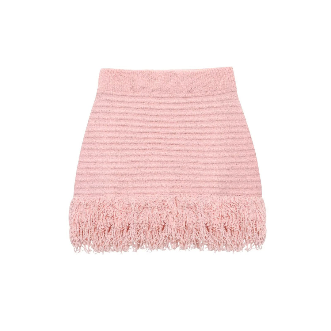 Damen Kurzarm-Strickjacke mit fransigem Saum und dekorativen Knöpfen R&B