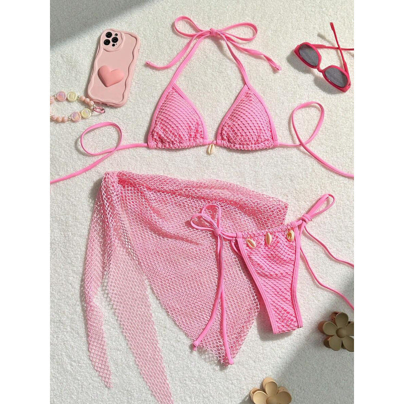 Damen Netz-Bikini-Set mit modischen Schleifen und Muscheldetails R&B