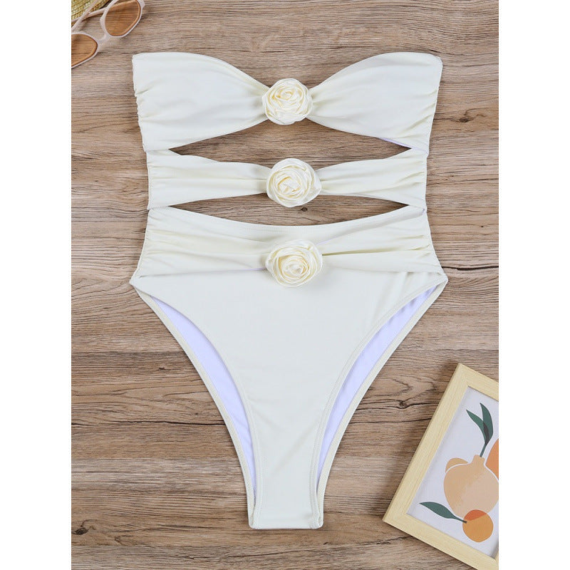 Damen Cut-Out Einteiler Badeanzug mit floralem Detail R&B