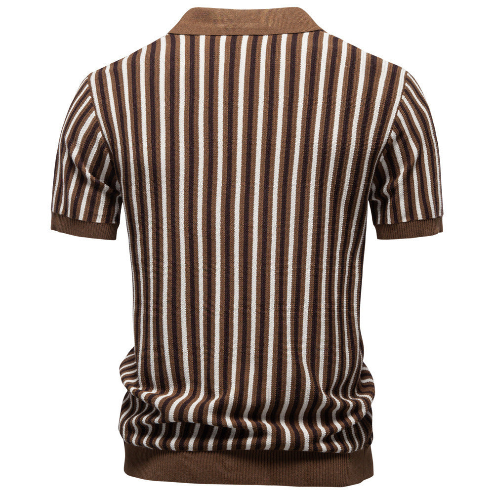 Herren nan gestreiftes Strickpoloshirt kurzarm aus feiner Baumwollmischung mit Polokragen und Rippbündchen R&B