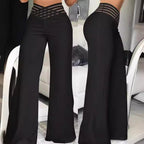 Damen weite Culotte-Hose mit modernem Cut-Out und elastischem Bund R&B