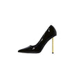Damen elegante spitze Stiletto-Pumps mit glänzender Oberfläche und hohem Absatz R&B