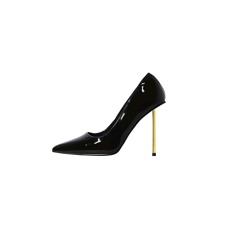 Damen elegante spitze Stiletto-Pumps mit glänzender Oberfläche und hohem Absatz R&B
