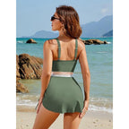 Damen Einteiler Badeanzug mit elegantem Wickeldetail und dekorativem Bund R&B