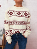 Damen Winterpullover mit festlichem Schneemuster und weichem Strick R&B